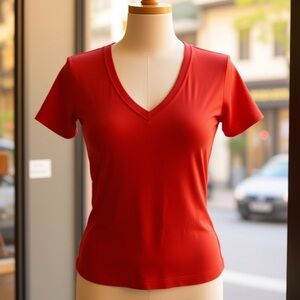 47 Brand, Short Sleeve, Franklin Scoop Neck Tee. Red V-Neck Women's